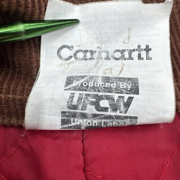 Vintage Carhartt Coveralls Quilted Insulated Duck Tan Mens 48 Red Lined X01 BRN - Picture 16 of 16